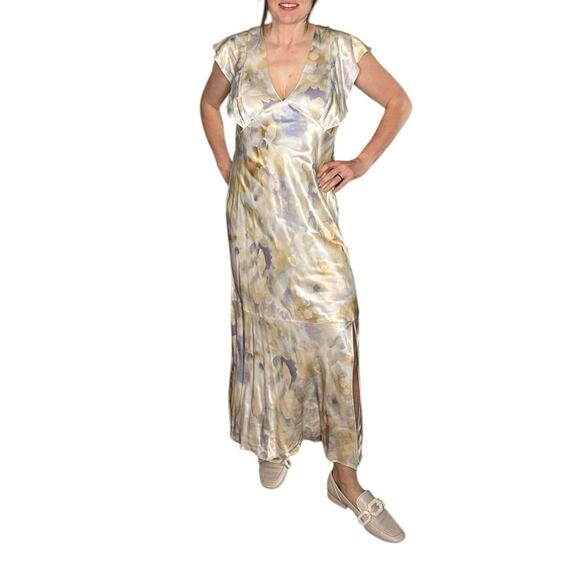 RAILS Dina Diffused Blossom Satin Slip Midi Dress Women's Size Large V-Neck - Picture 2 of 10